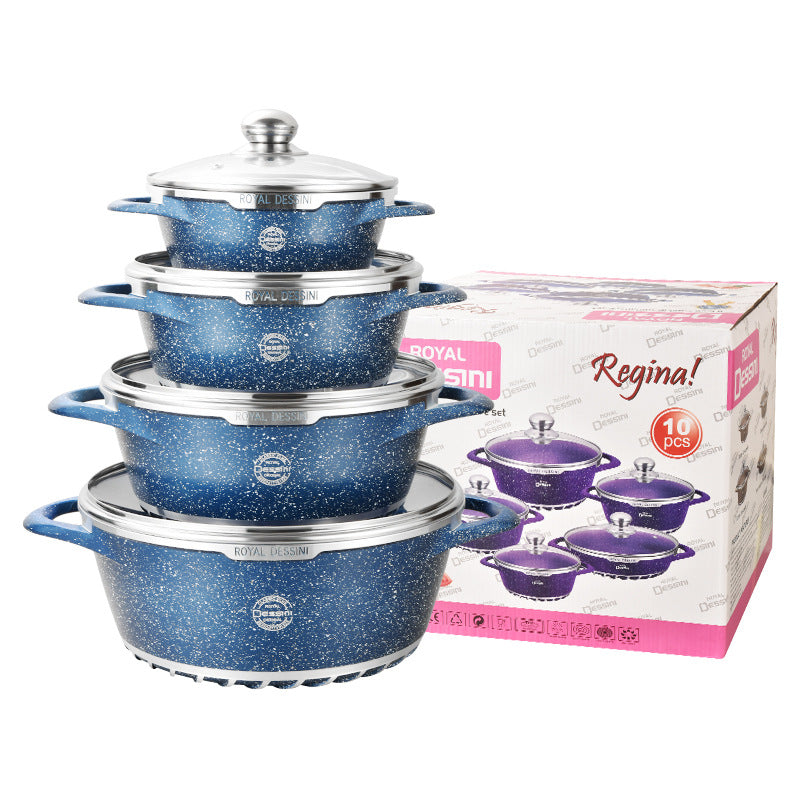 Personalized royal dessini10pcs pointed ear medical stone non-stick aluminum pot soup pot frying pan for home kitchen appliances