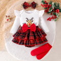 Long-sleeved jumpsuit fashionfall and winter infant and toddler pit sleeves letterprinting christmas plaidprinting skirt khaki