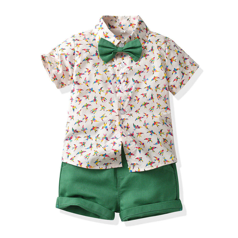 Export children's clothing boys shirt beach style vacation floral shirt short-sleeved hawaiian boys shirt children's clothing kidssuit