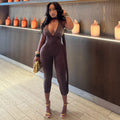 European and american style ins cross-border women's small-leg sports commuter jumpsuit v-neck strap silm pure color trendy jumpsuit