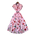 French fashion polo collar short sleeve waist dress women's summer classy slimming lookelegant large swing printing long skirt