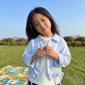 Spring new korean style blue drawstring shirt for girls, casual and fashionable baby girl's clothes, trendy children's apparel
