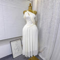 fashionsummer oblique shoulder twist-off shoulder sense of design long skirt sexy dress long skirt
