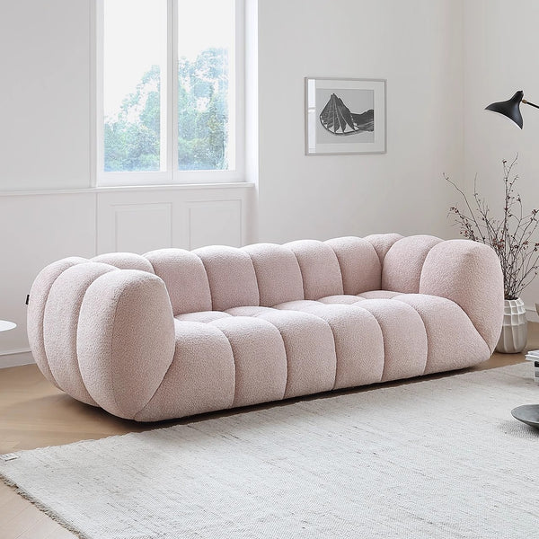 Cream style fabric sofa straight row small apartment French living room Nordic simple modern technology cat scratch flannel puffs