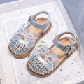 Vancahao girls' lace bowknot woven hollow-out sandals -  summer new collection - kids' closed-toe beach shoes - trendy style
