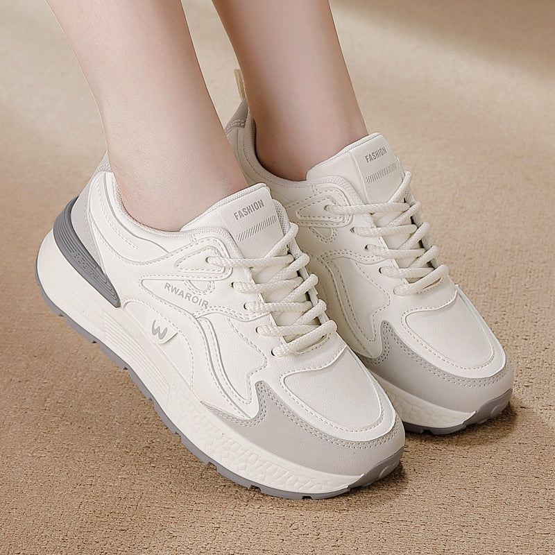 Women's plus size leather sneakers for cross-border e-commerce: new korean style, versatile, flat, non-slip, fashionable casual running shoes