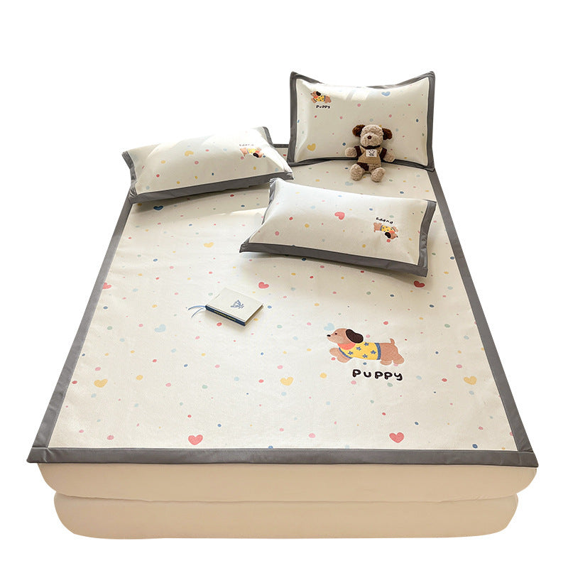 Summer ice rattan mat three-piece cartoon mattress foldable embroidered ice silk mat can sleep naked air conditioner soft mat