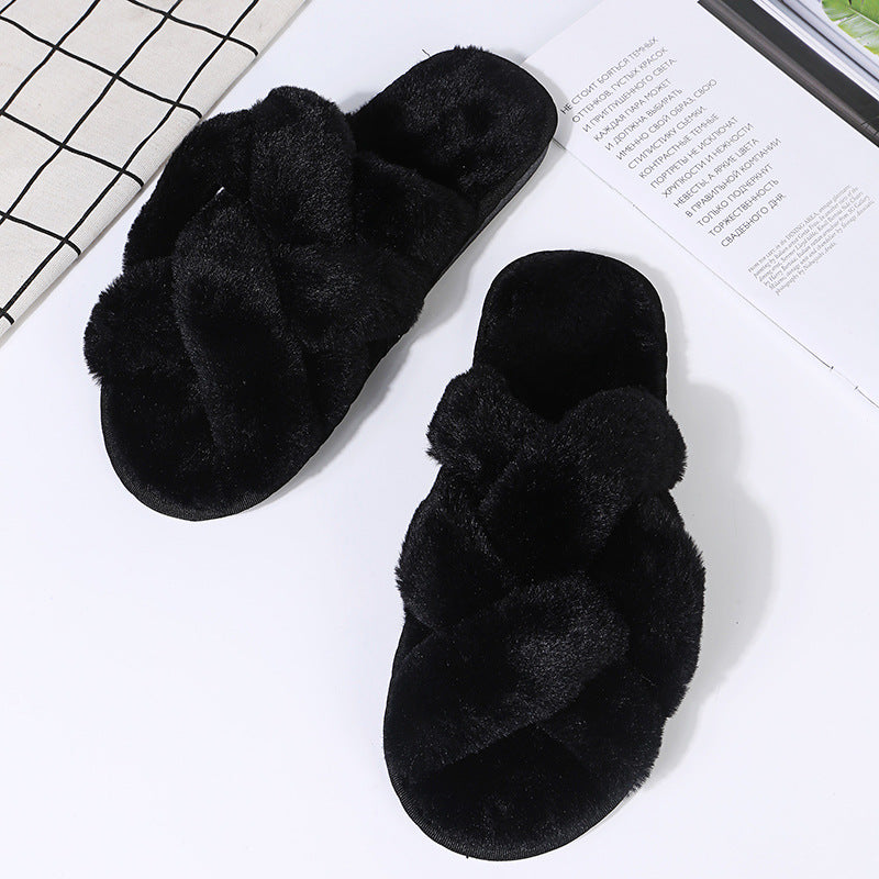 2024 source manufacturer cross stuffed slippers fall and winter new arrival indoor heattech cotton slippers thickened leaky toe furry slippers