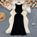 Striped dress women's summer  new french style high-end sleeveless slimming mermaid knit dress