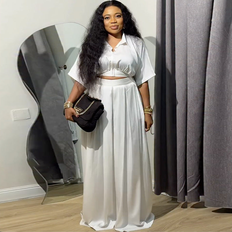 Fashion cross-border african women's clothing  spring new arrivalfashion lapel shortshirttops wide-leg pants suit