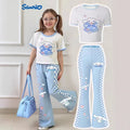 wholesale girls' flared pants set, fashionable spring, summer, and autumn sanrio short-sleeved long flared pants set for girls