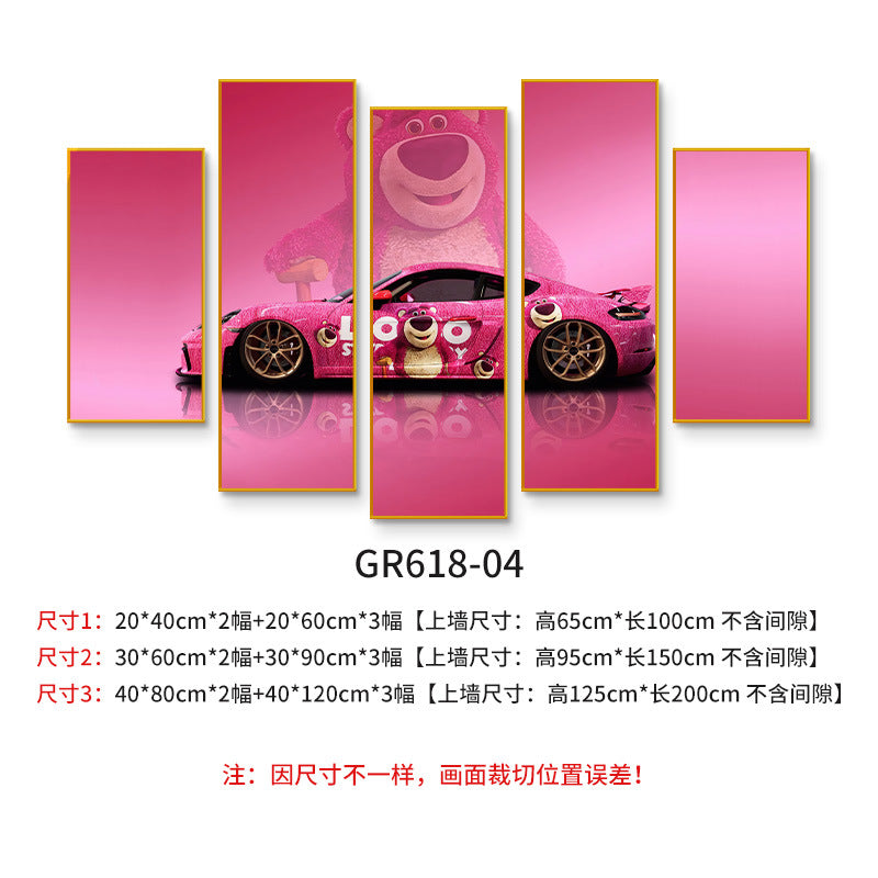 Chess and card room mahjong hall box strawberry bear creative hanging painting pink panther bedroom living room background wall decoration mural