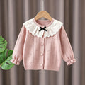 Girls' cardigan sweater - autumn/winter outerwear - kids' princess lace trim bow knit jacket