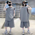 Boys' summer outfit set : new tank top for boys, mid-to-large children's summer sportswear, trendy and stylish streetwear