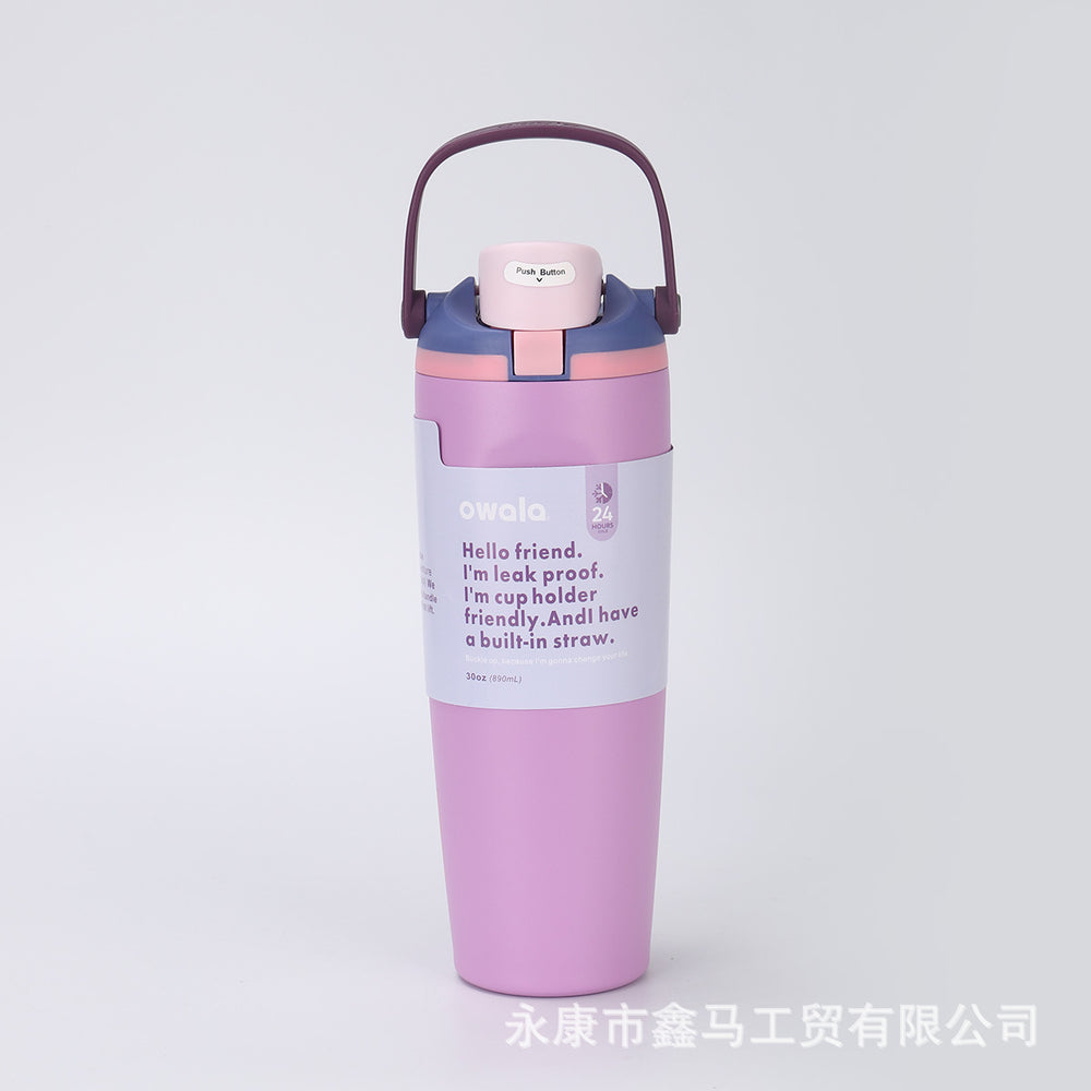 New arrival high-looking owala fruit cup outdoor portable satchel car cup 304 stainless steel straw thermos cup
