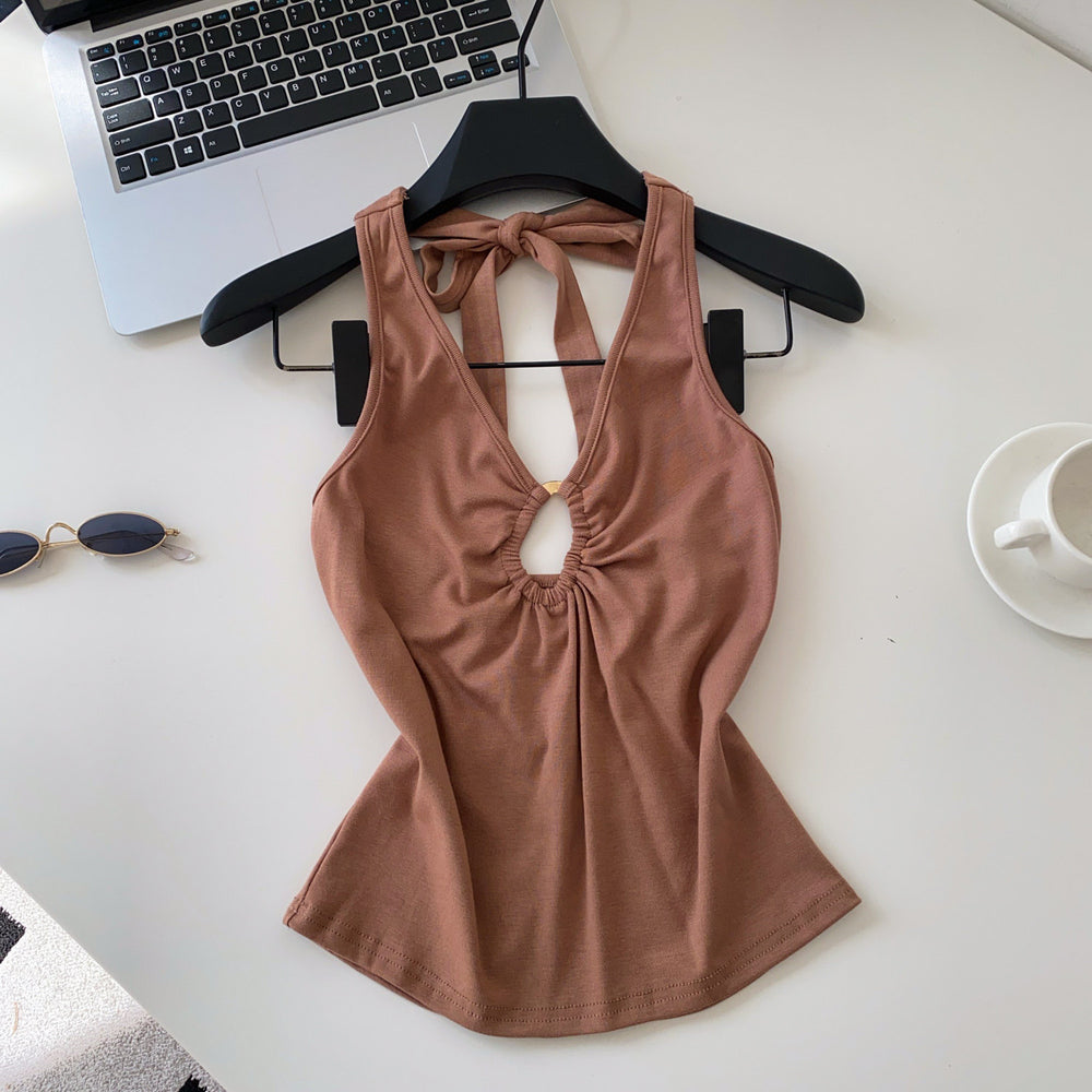 Sexyv neckhalterbackless camisole women's summerk-style silmslimming lookcut outoutwear hot girl style tops