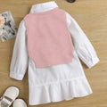girls' autumn new arrival: collared long-sleeve ruffle princess dress shirt dress knitted vest two-piece set
