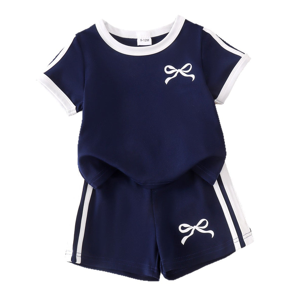 Kids clothing cross-border exportfall and winternew arrival children's blue t-shirt+shorts baby children's clothing