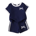 Kids clothing cross-border exportfall and winternew arrival children's blue t-shirt+shorts baby children's clothing