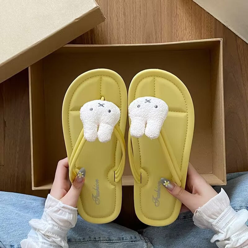 2026 new trendy bunny flip-flops: cute, non-slip, outdoor beach sandals for girls - wholesale