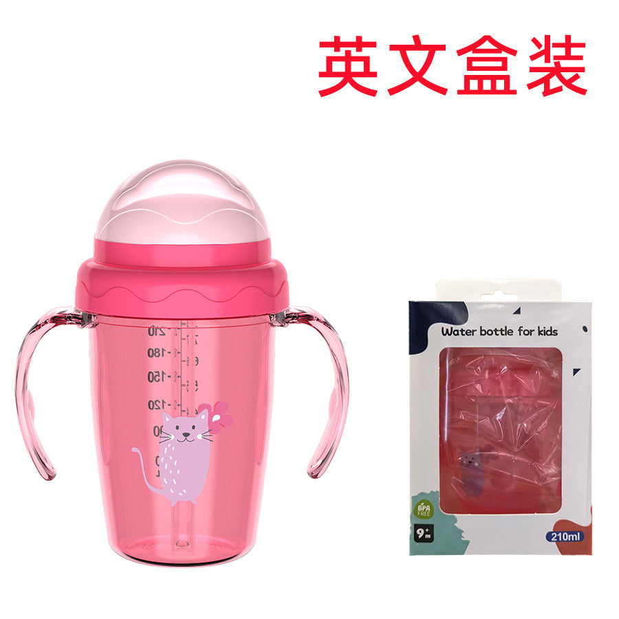 English boxed children's water cup Baby learning drinking cup Anti-drop and leak-proof straw cup with handle Direct drinking cup Baby water cup