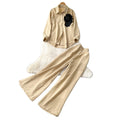 Light mature style wear women's autumn fashion heavy industry beading stereo flower long sleevesshirthigh waistloose wide leg pants