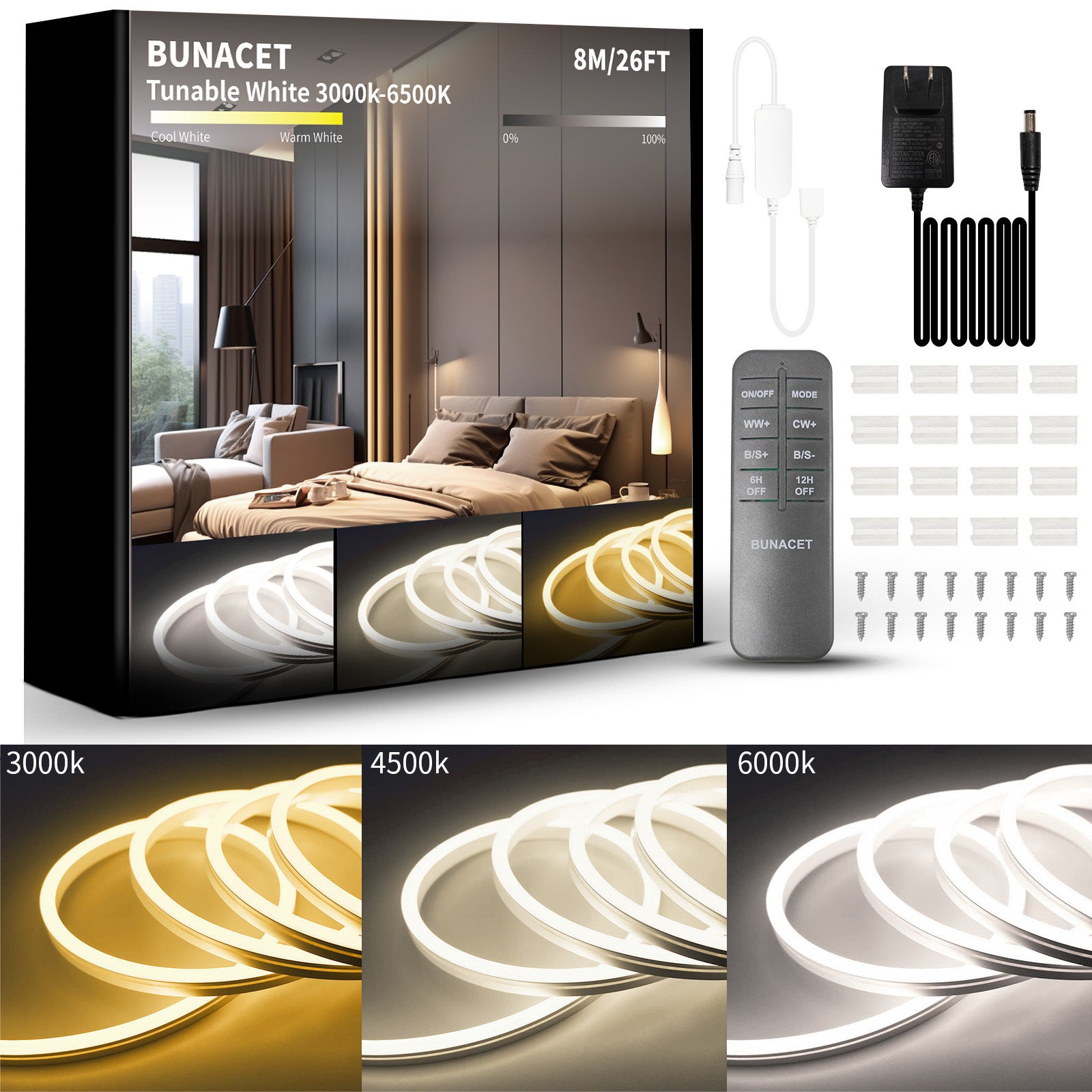 Dimmable dual color temperature neon light strip set LED light strip 612 light strip 8 16 meters outdoor waterproof flexible silicone