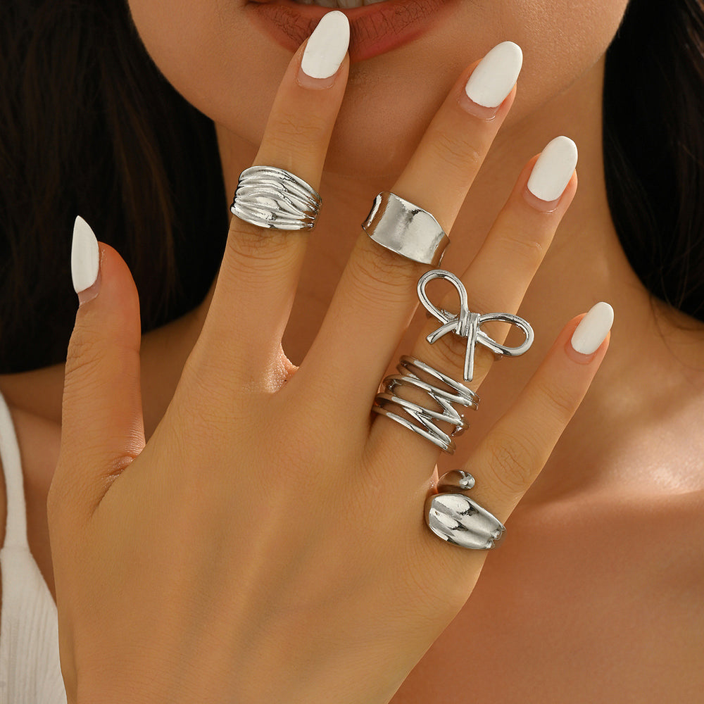 Bow ring set wholesale european and american irregular metal niche lava ring line glossy open hand jewelry