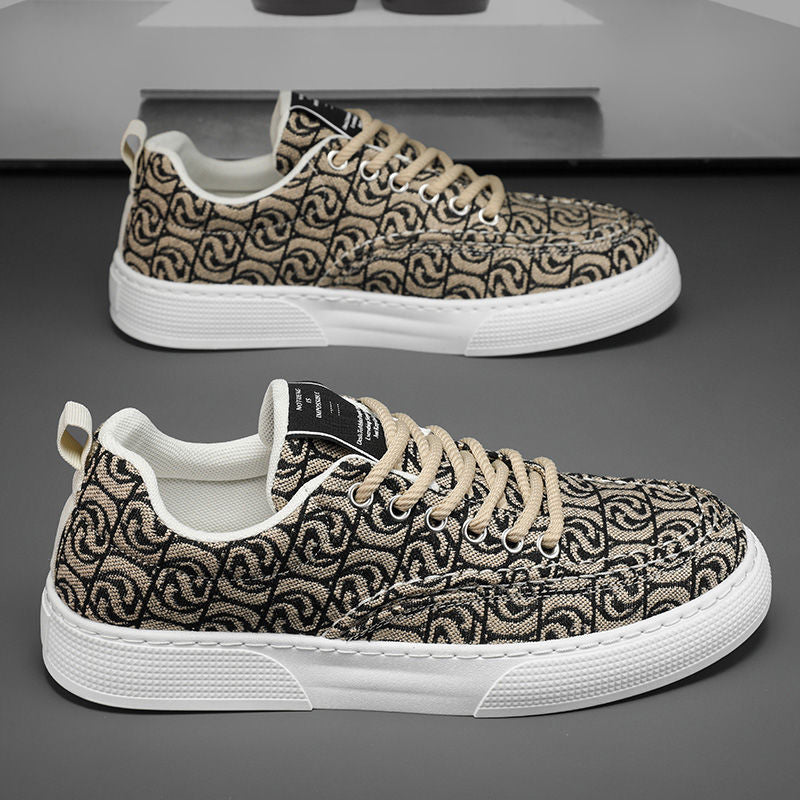 Canvas shoes men's low-top winter2025new arrivalniche style low-top printing sneakers menthick sole sports casualtrendy shoes