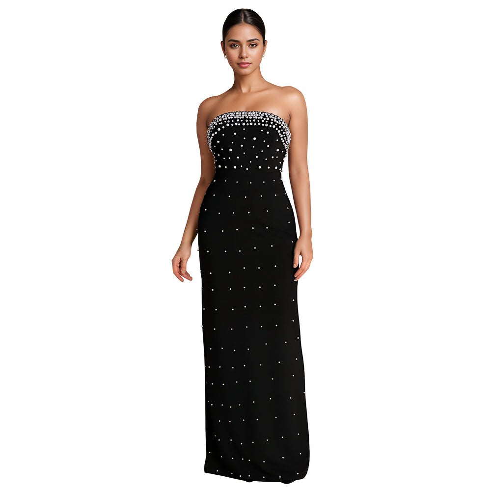 C7218 cross-border   fashion women's bandeau sexy beaded slit backless dress