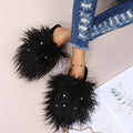 Slippers long hair fall and winter women's baotou k-style fashion rhinestone fur baotou slippers artificial fur wooden floor artificial fur