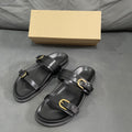 Spanish summer new arrival: women's black buckle-back open-toe sandals - breathable, round-toe, fashionable flat sandals