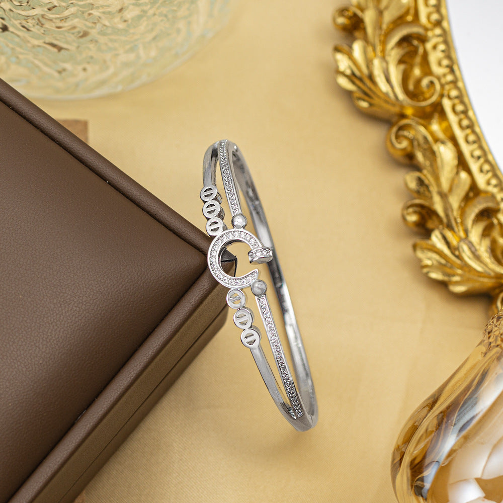 Bracelet female titanium steel fashion non-fading copper inlaid zirconium bracelet niche high-end fashion elegant jewelry wholesale hand jewelry