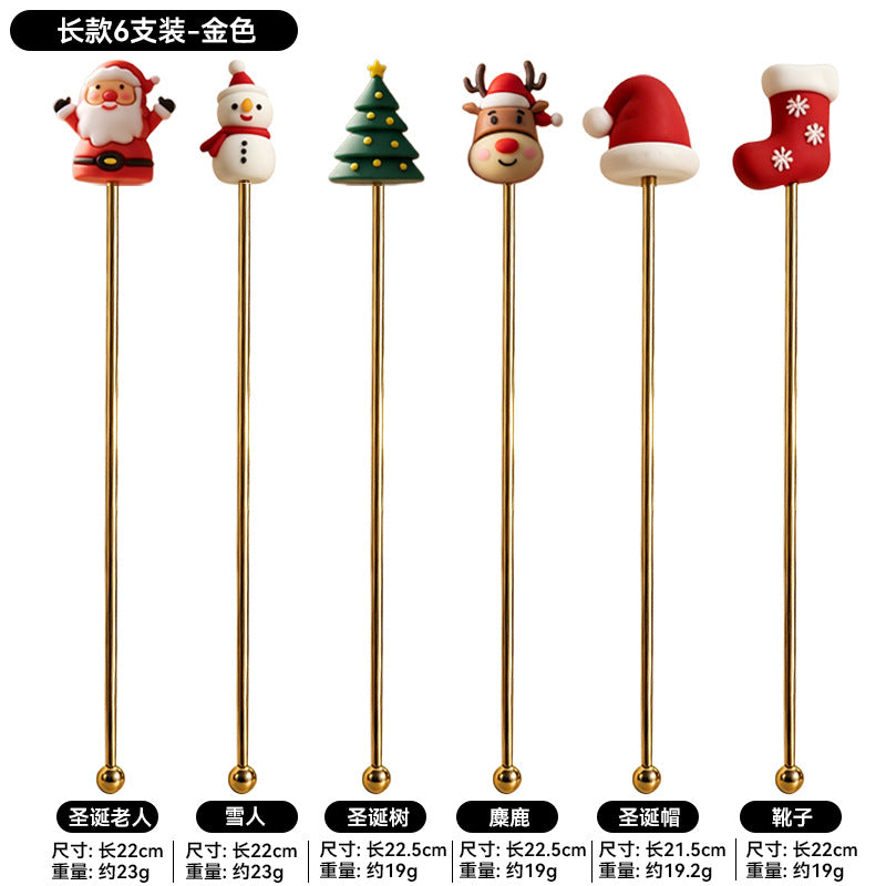 304 stainless steel christmas reindeer & snowman stirring spoon set - coffee, milk tea, dessert spoons - exquisite gift box packaging - wholesale
