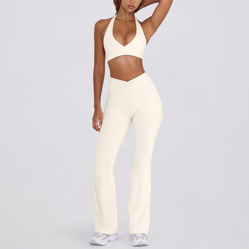 Sling backless nude back running halter sports intimates bra fitness flare pants yoga suit women