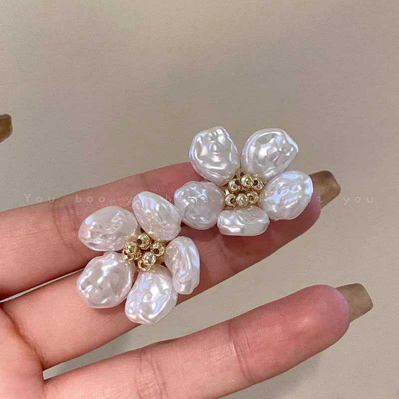 925 sterling silver needle spring/summer floral earrings - elegant, high-end, unique pearl stud earrings - wholesale