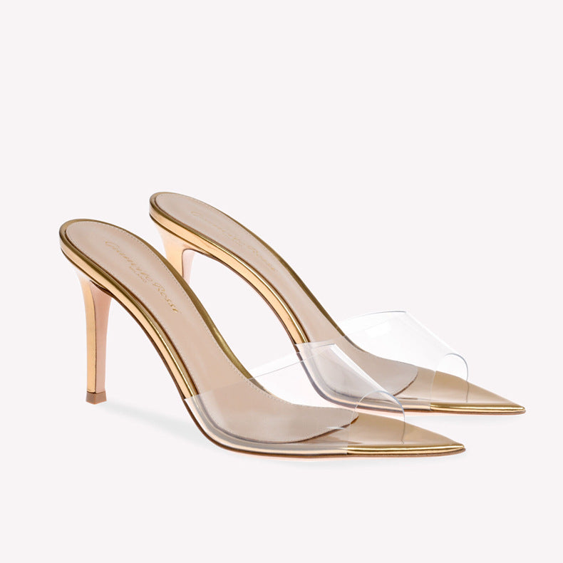 2026 new transparent open-toe high heel slippers pointed toe stiletto slip-on mules fashionable outdoor wear european and american style customizable