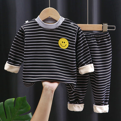 Dropshipping children's thermal underwear set - boys' and girls' autumn/winter loungewear - fleece-lined and extra thick baby long johns