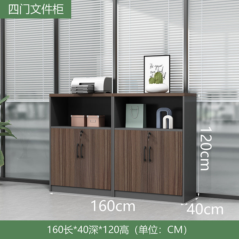 Office wooden filing cabinet - low profile, lockable, partitioned, document storage, open storage