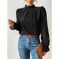 european and american cross-border women's fashion: new autumn/winter half-high neck, wavy pattern chiffon long sleeve top