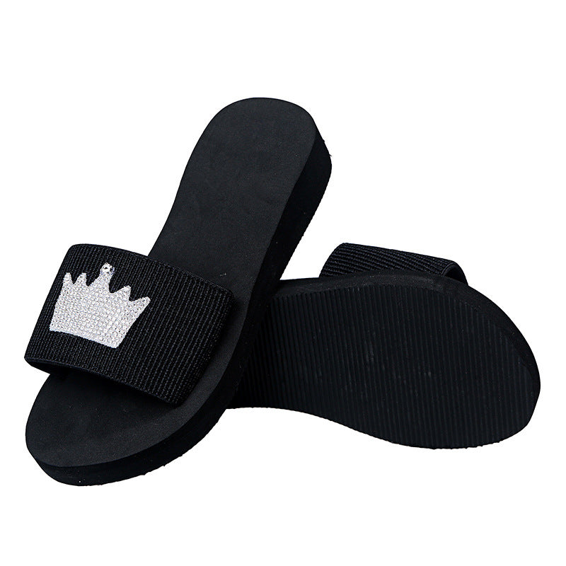 plus size wedge slippers for women 2025new arrivalexport one-word pearl butterfly sandals open peach heart slippers