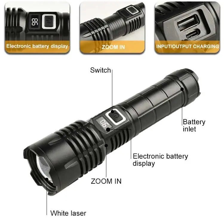 Cross-border new super strong light long-distance telescopic zoom LED flashlight outdoor emergency rechargeable strong light flashlight