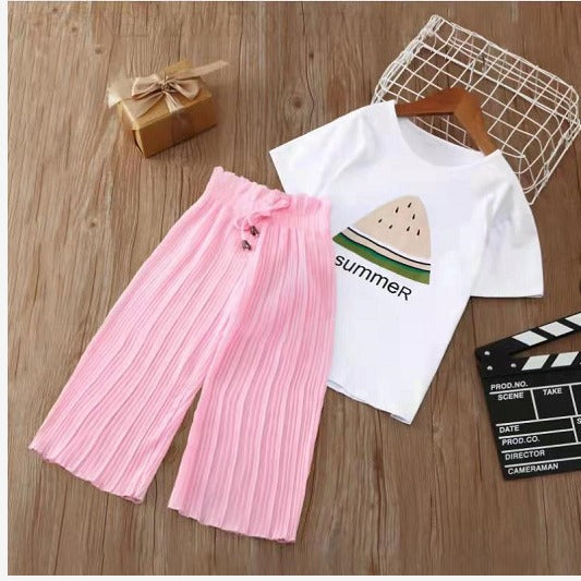 summer new arrivals: girls' letter print flutter sleeve top & wide-leg pants two-piece set (sizes 4-14y)