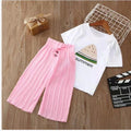 summer new arrivals: girls' letter print flutter sleeve top & wide-leg pants two-piece set (sizes 4-14y)