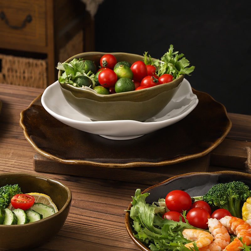 Creative ceramic special-shaped bowls, plates and tableware combination stylishclassy sense kiln-turned ceramic plate western food steak plate
