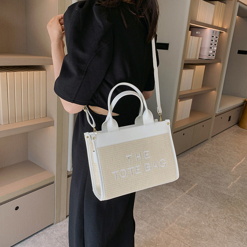 Straw woven tote bag summernew arrival bag for women cross-border small square bag letter patchwork tote bag export women's bag