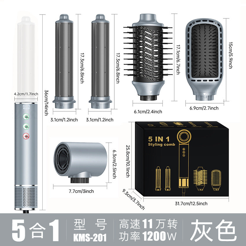 Cross-border five-in-one hot air comb, high-speed brushless hair dryer, curling iron, hair straightener, three-purpose multi-functional hair dryer comb