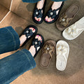Summer fairy style outdoor slippers - comfortable, versatile, rhinestone clover design, soft sole, fashionable, minimalist, women's platform slippers