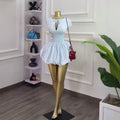 European and american cross-border women's summer  new collection: sweet and fresh round neck tie-waist hollow-out ruched tulip dress