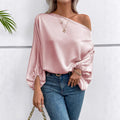 Amazon us & europe fashion independent store  winter new off-the-shoulder satin blouse - loose, asymmetrical top